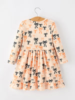 Halloween Bow Print Girls Twirl Dress Long Sleeve with Pockets by Rylee Faith Designs