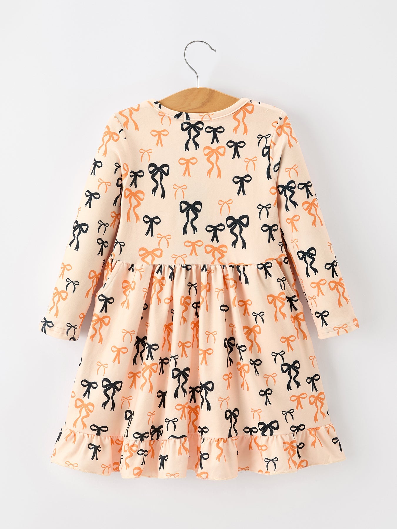 Halloween Bow Print Girls Twirl Dress Long Sleeve with Pockets by Rylee Faith Designs