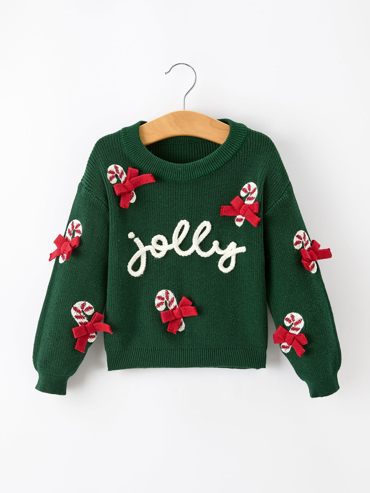 Girls Christmas Jolly Candy Cane Bow Knit Sweater by Rylee Faith Designs