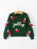 Girls Christmas Jolly Candy Cane Bow Knit Sweater by Rylee Faith Designs