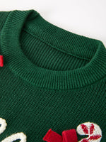 Girls Christmas Jolly Candy Cane Bow Knit Sweater by Rylee Faith Designs