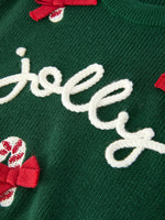 Girls Christmas Jolly Candy Cane Bow Knit Sweater by Rylee Faith Designs