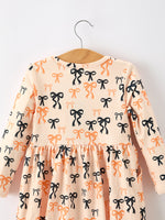 Halloween Bow Print Girls Twirl Dress Long Sleeve with Pockets by Rylee Faith Designs