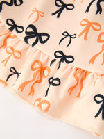 Halloween Bow Print Girls Twirl Dress Long Sleeve with Pockets by Rylee Faith Designs
