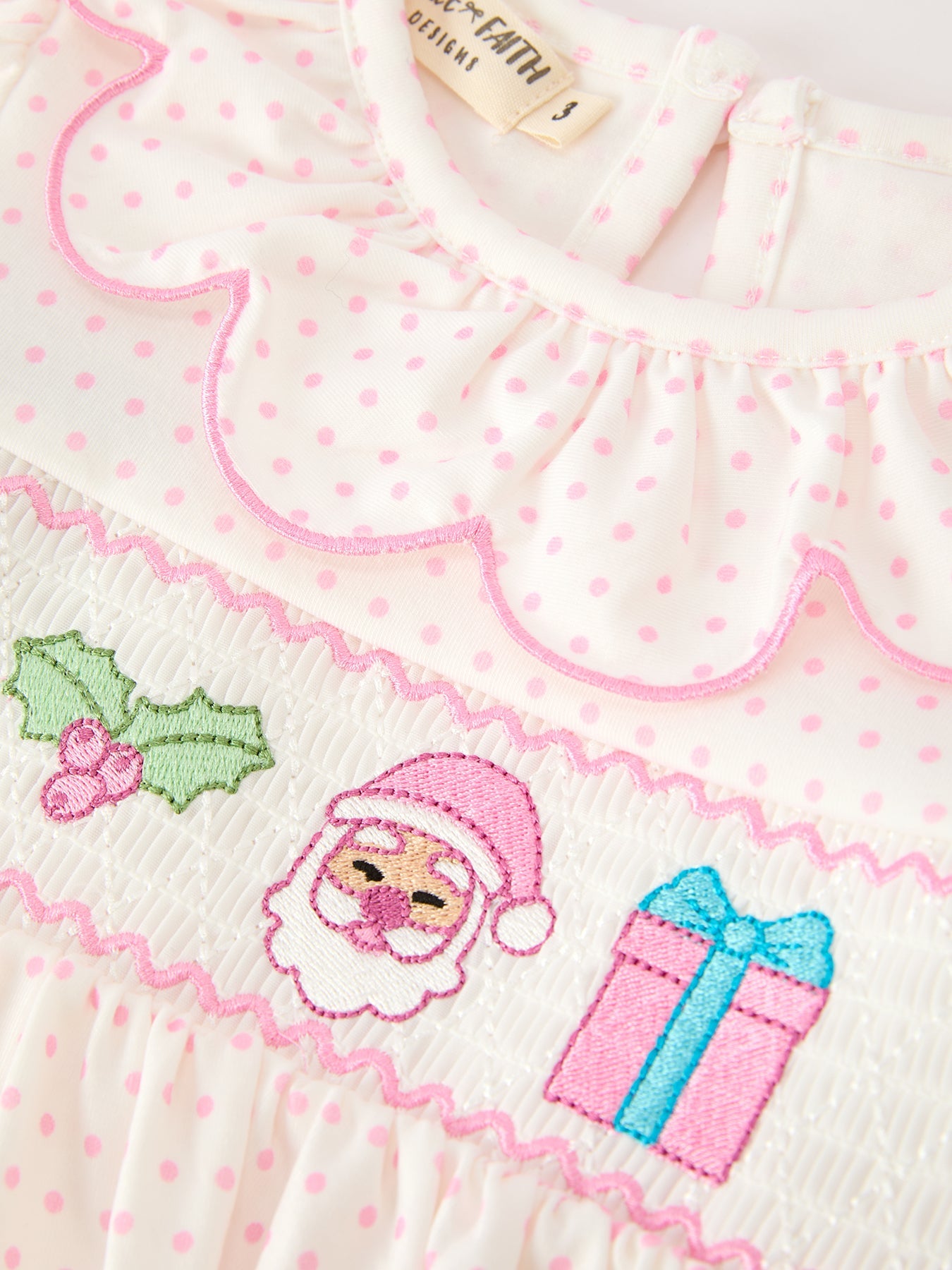 Christmas Smocked Girls Dress Embroidered Holiday Ruffle Collar by Rylee Faith Designs
