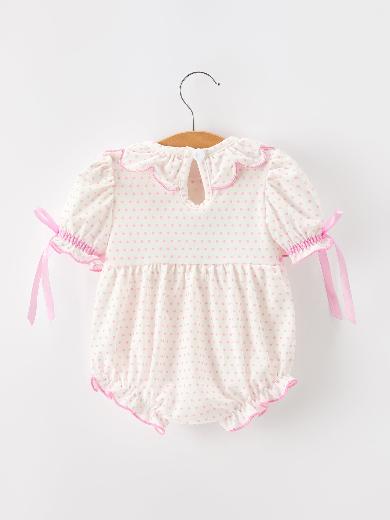 Christmas Smocked Baby Girl Bubble Romper Embroidered Ruffle Collar by Rylee Faith Designs