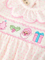 Christmas Smocked Baby Girl Bubble Romper Embroidered Ruffle Collar by Rylee Faith Designs
