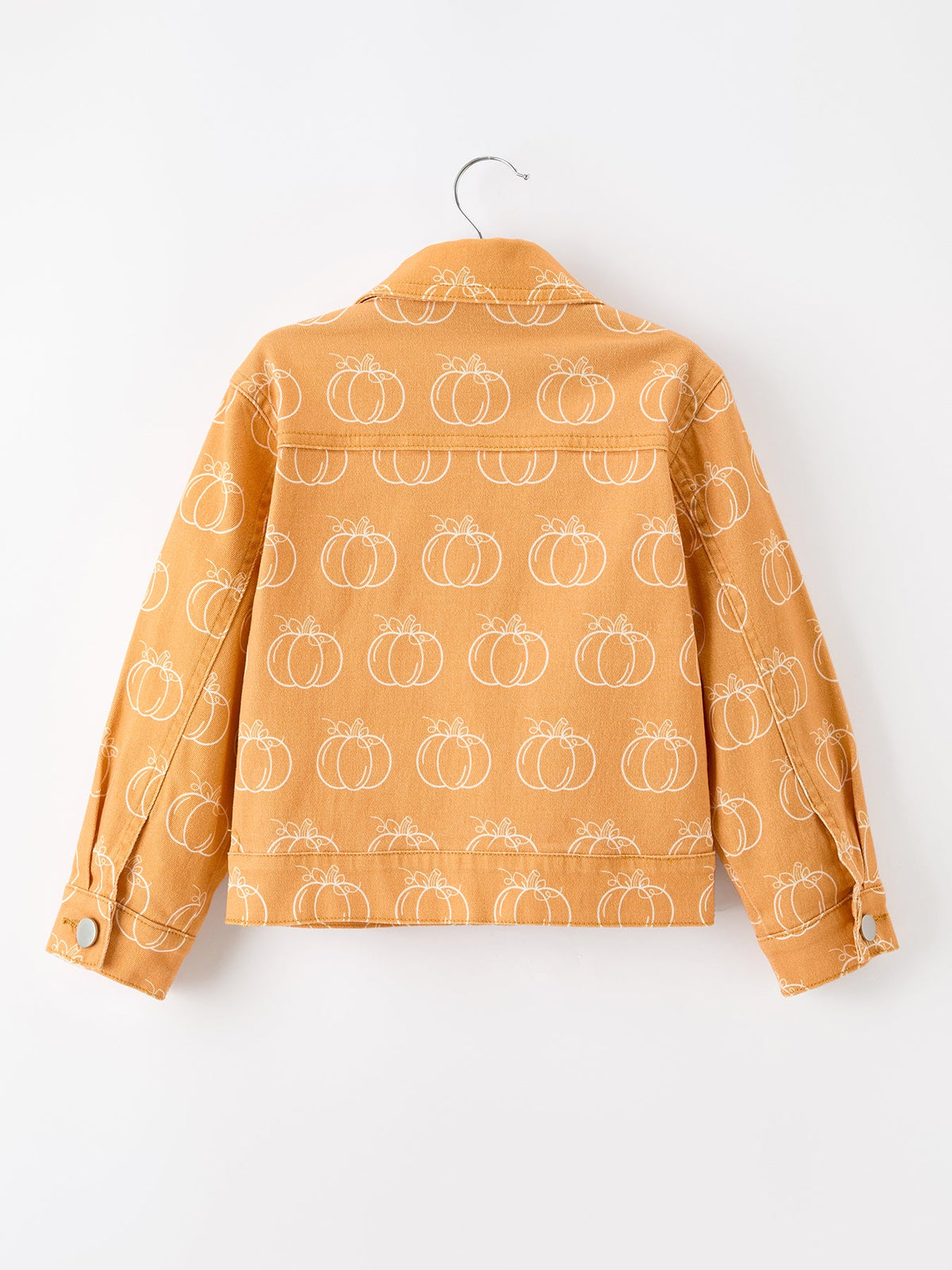 Fall Girls Pumpkin Print Bow Denim Jacket by Rylee Faith Designs