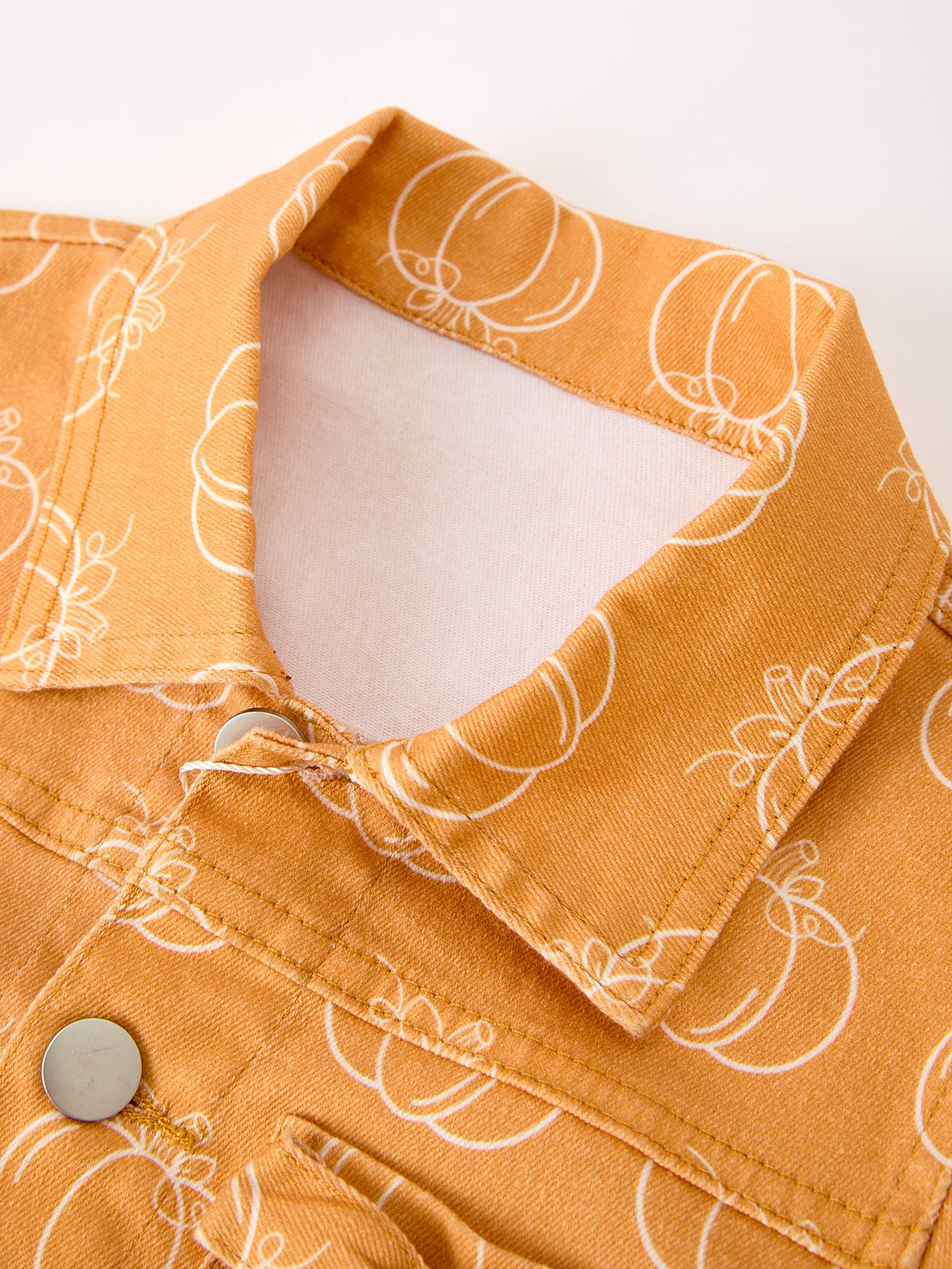 Fall Girls Pumpkin Print Bow Denim Jacket by Rylee Faith Designs