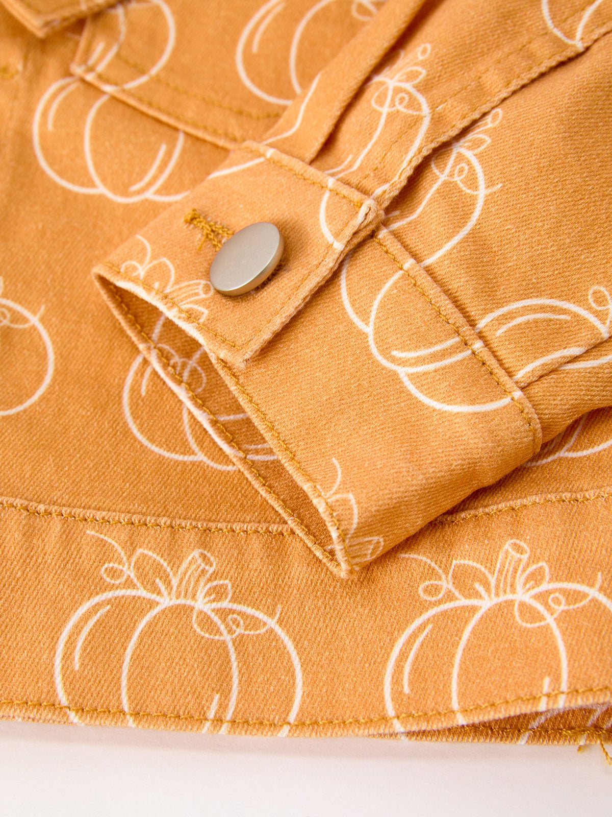 Fall Girls Pumpkin Print Bow Denim Jacket by Rylee Faith Designs
