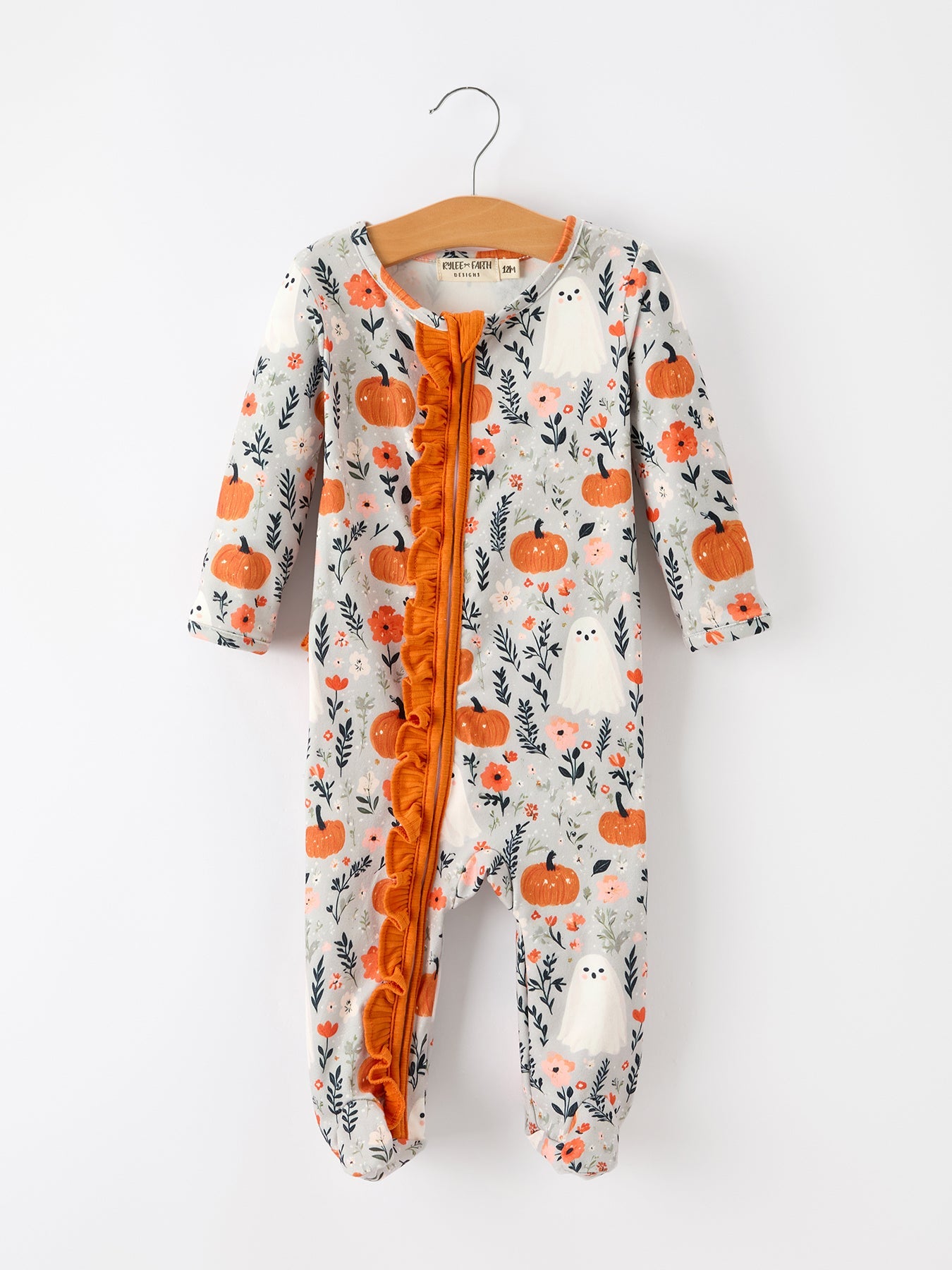 Baby Halloween Pumpkin Ghost Zip Romper by Rylee Faith Designs (view 1 of 5)