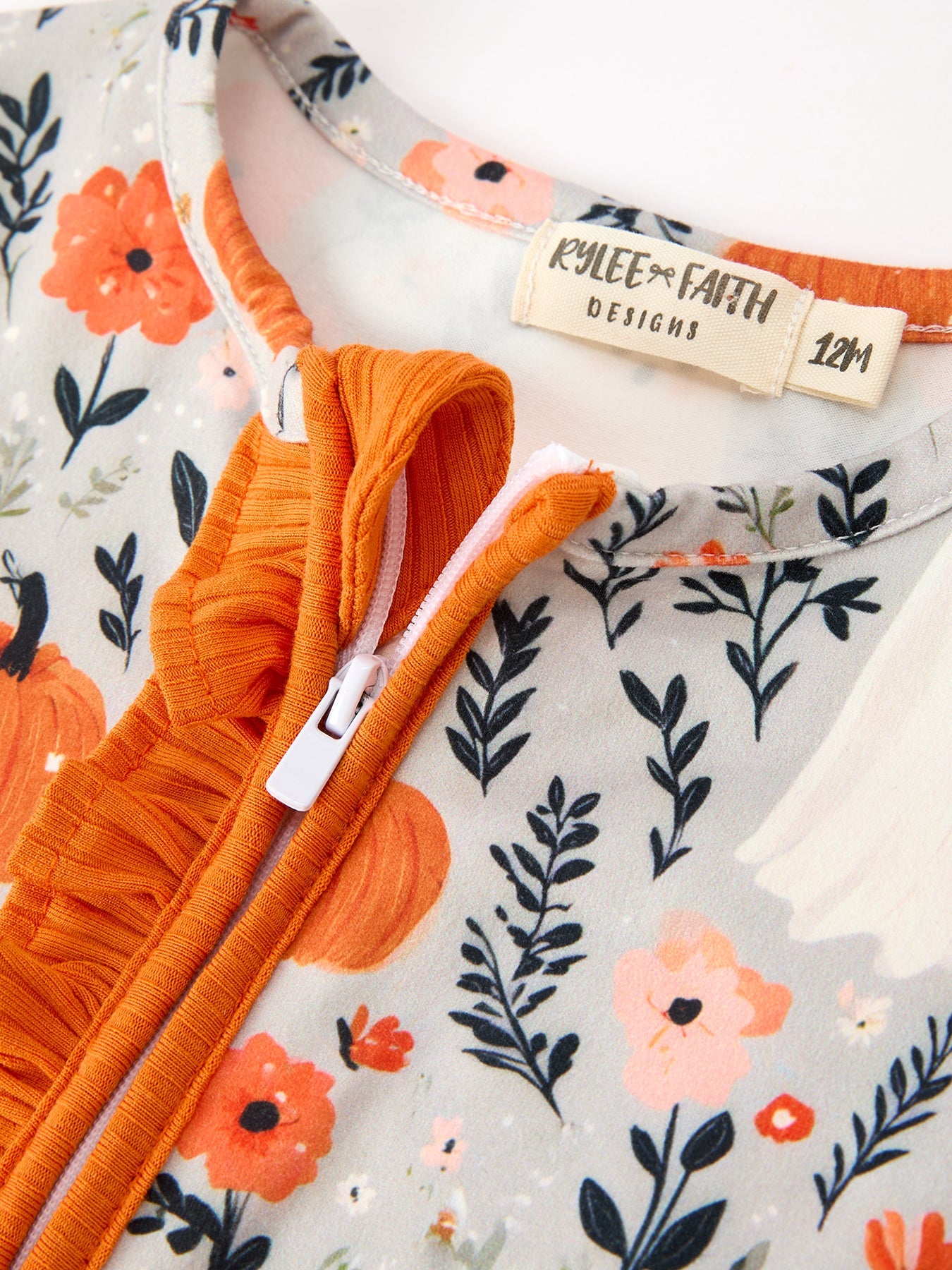 Baby Halloween Pumpkin Ghost Zip Romper by Rylee Faith Designs (view 3 of 5)