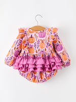 Halloween Thanksgiving Pumpkin Girls Romper with Ruffle Bow by Rylee Faith Designs