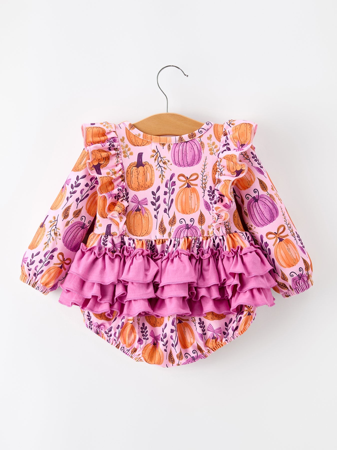 Halloween Thanksgiving Pumpkin Girls Romper with Ruffle Bow
