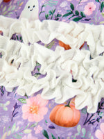 Polyester Spandex Girls Footed Romper, Ghost Pumpkin Print by Rylee Faith Designs