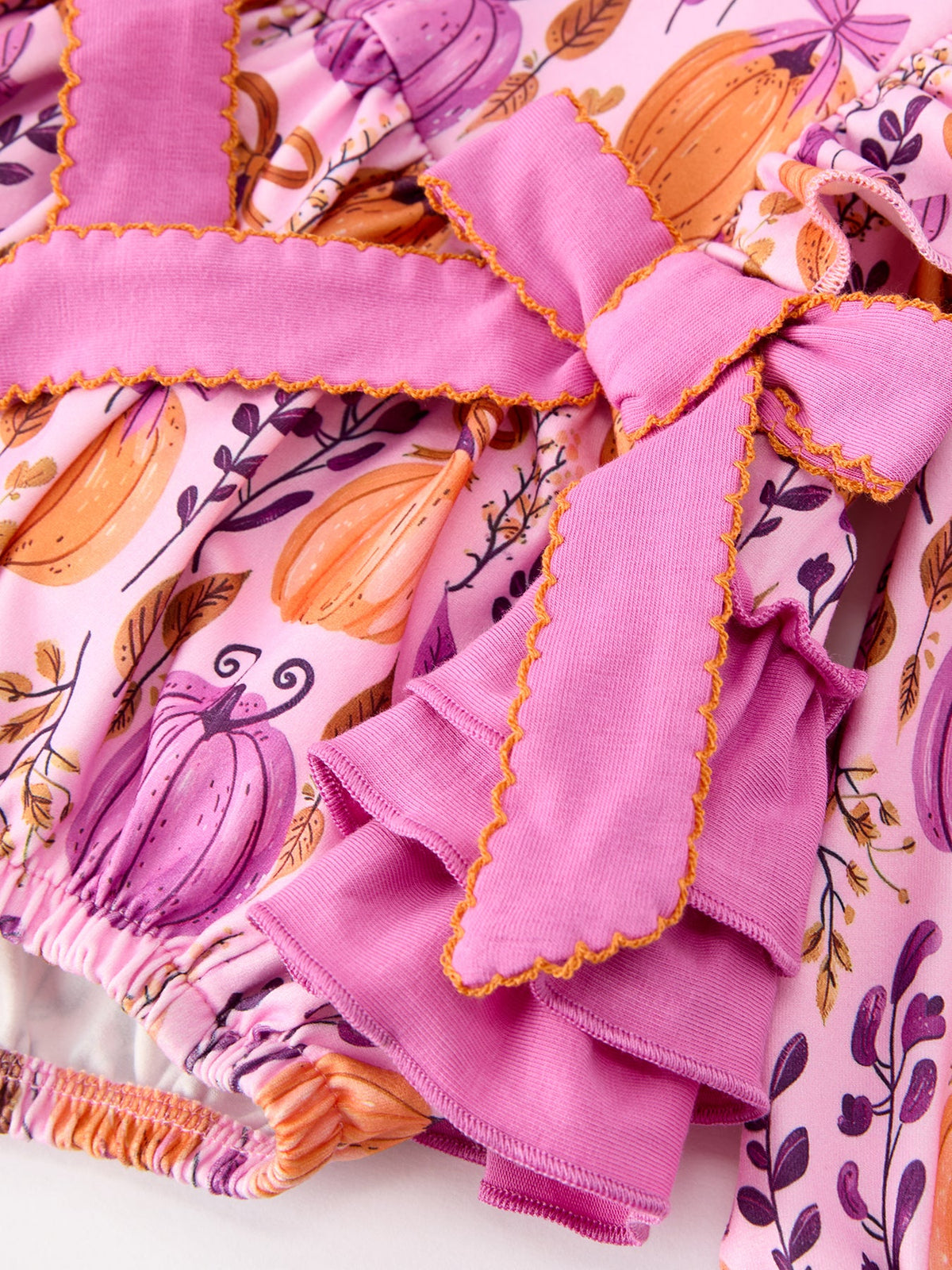 Halloween Thanksgiving Pumpkin Girls Romper with Ruffle Bow by Rylee Faith Designs