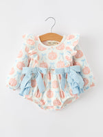 Halloween Thanksgiving Baby Girls Pumpkin Bow Ruffle Bubble Romper by Rylee Faith Designs