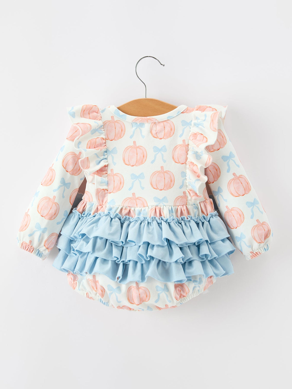 Halloween Thanksgiving Baby Girls Pumpkin Bow Ruffle Bubble Romper by Rylee Faith Designs