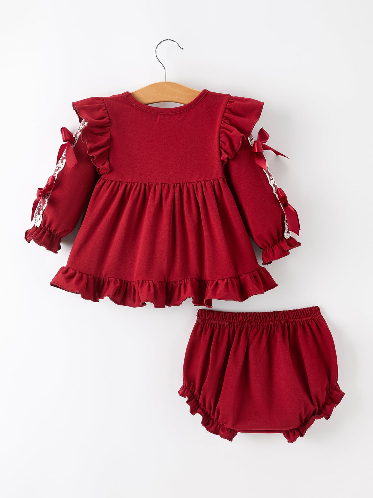 Christmas Baby Girls Red Lace Bow Bloomer Set by Rylee Faith Designs