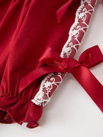 Christmas Baby Girls Red Lace Bow Bloomer Set by Rylee Faith Designs
