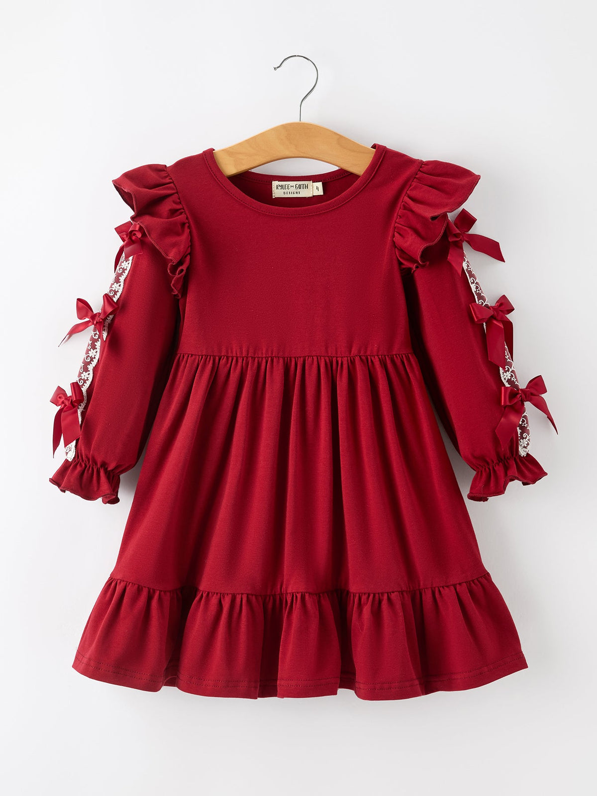 Christmas Girls Red Lace Bow Ruffle Dress by Rylee Faith Designs