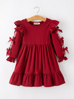 Christmas Girls Red Lace Bow Ruffle Dress by Rylee Faith Designs
