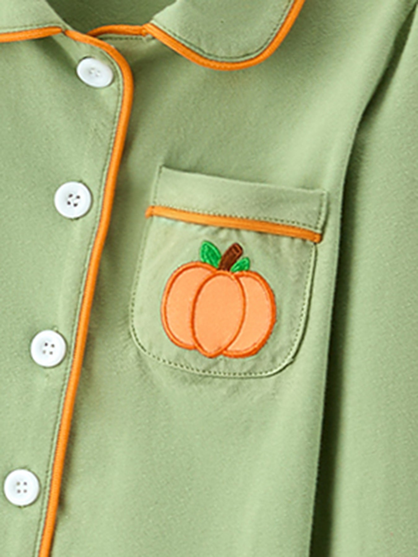 Fall Green Kids Pajamas Set Pumpkin Embroidery Button Sleepwear by Rylee Faith Designs