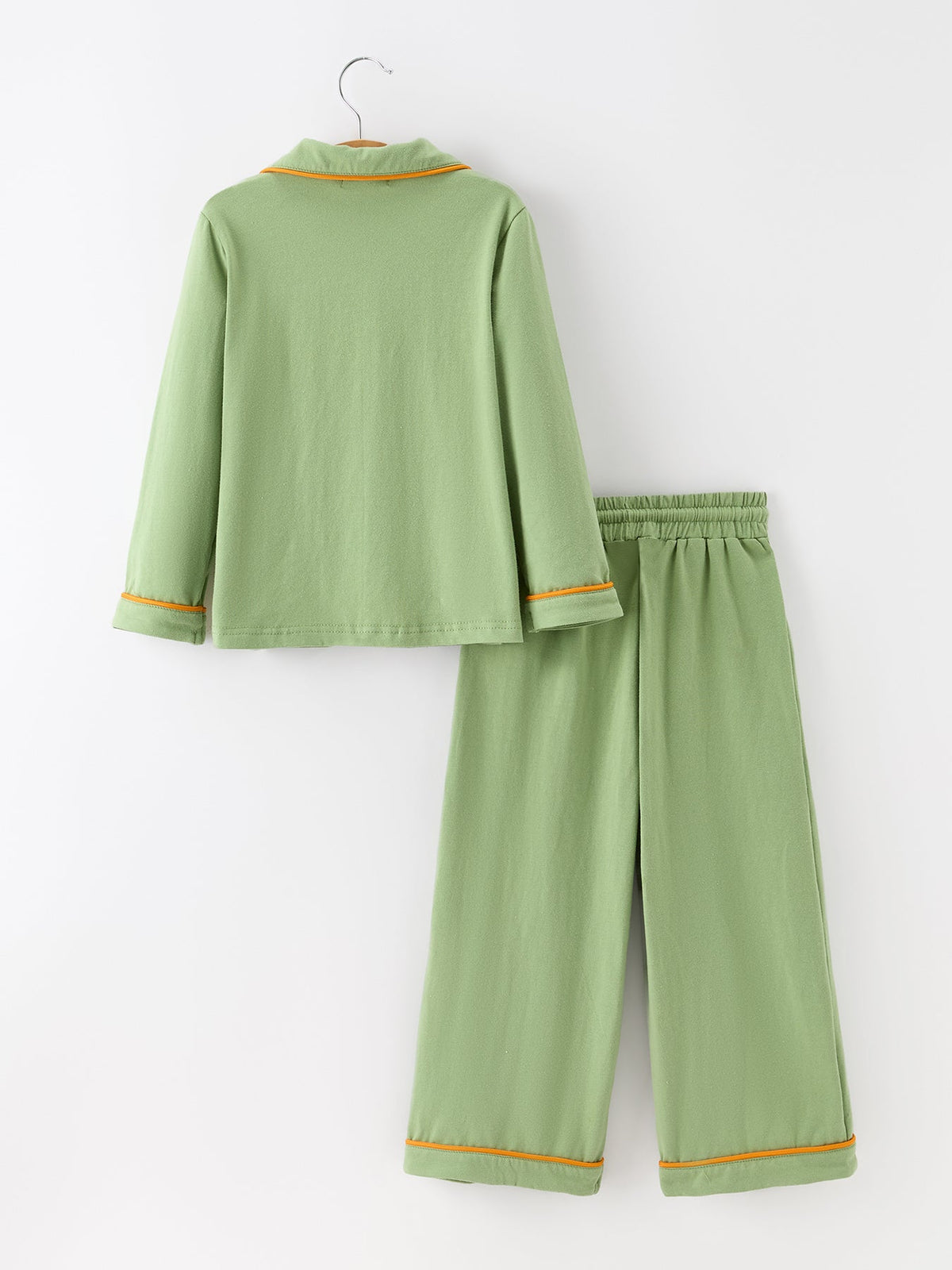 Fall Green Kids Pajamas Set Pumpkin Embroidery Button Sleepwear by Rylee Faith Designs
