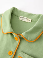 Fall Green Kids Pajamas Set Pumpkin Embroidery Button Sleepwear by Rylee Faith Designs