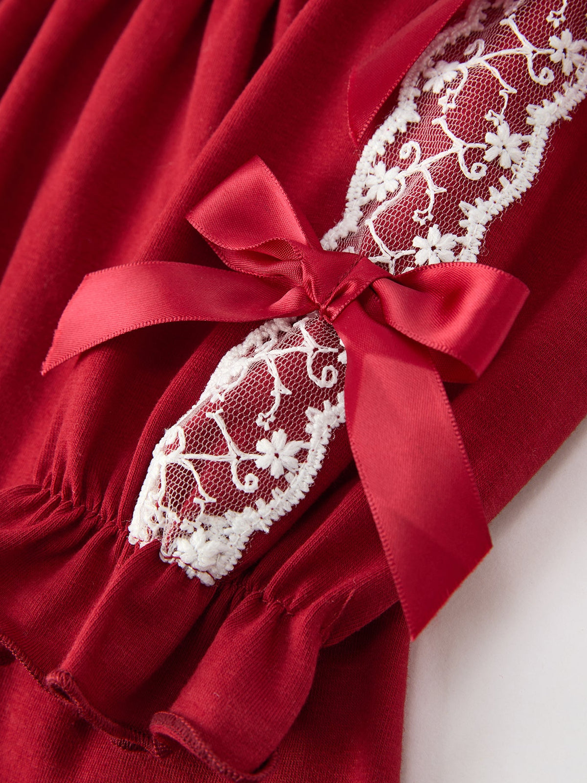 Christmas Girls Red Lace Bow Ruffle Dress by Rylee Faith Designs