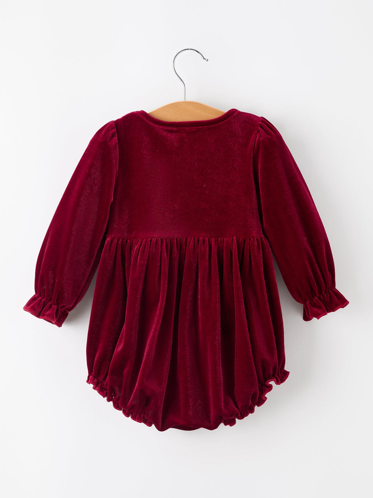 Baby Girls Christmas Burgundy Velvet Plaid Bow Romper by Rylee Faith Designs