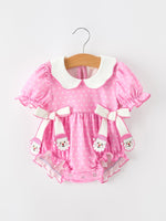 Christmas Baby Girls Santa Bow Peter Pan Collar Romper by Rylee Faith Designs
