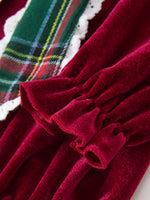 Girls Christmas Burgundy Velvet Plaid Bow Dress by Rylee Faith Designs