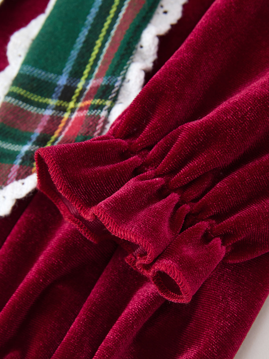 Girls Christmas Burgundy Velvet Plaid Bow Dress by Rylee Faith Designs