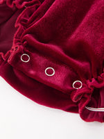 Baby Girls Christmas Burgundy Velvet Plaid Bow Romper by Rylee Faith Designs