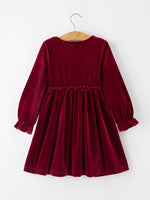 Girls Christmas Burgundy Velvet Plaid Bow Dress by Rylee Faith Designs