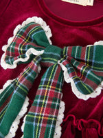 Girls Christmas Burgundy Velvet Plaid Bow Dress by Rylee Faith Designs