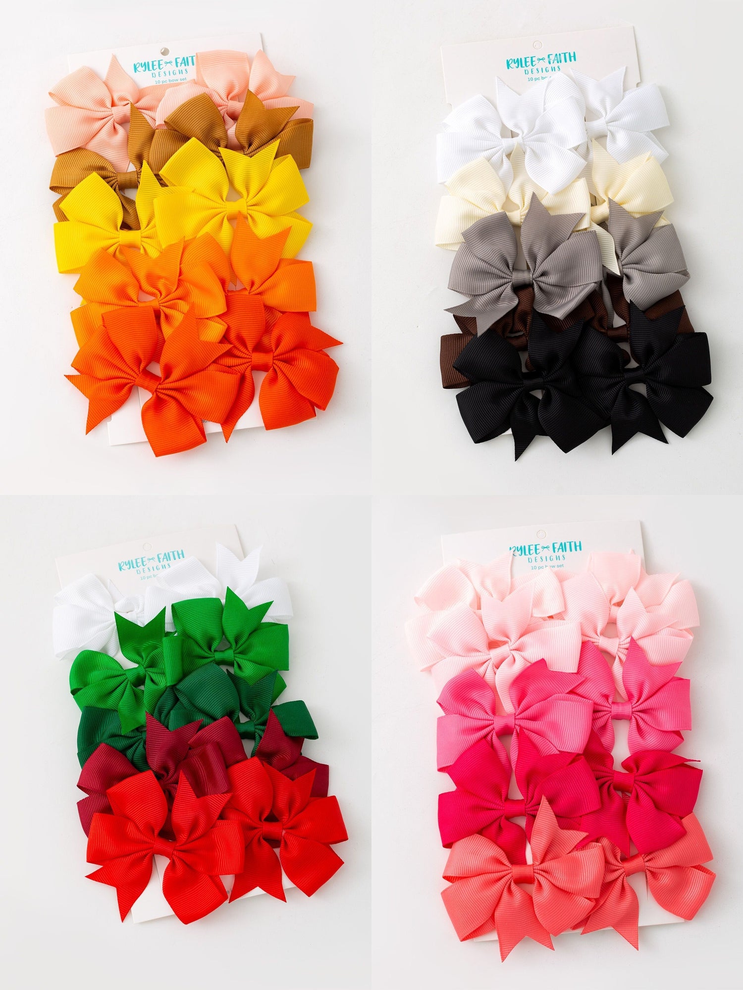 Set of grosgrain bow hair clips on alligator clips shown in assorted color mixes