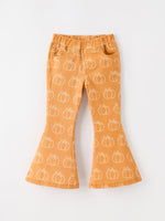 Fall Girls Pumpkin Bow Bell Bottom Pants by Rylee Faith Designs