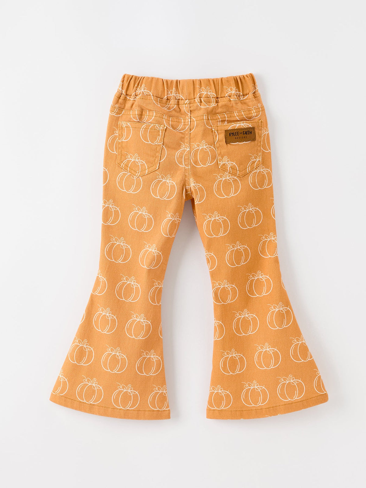 Fall Girls Pumpkin Bow Bell Bottom Pants by Rylee Faith Designs