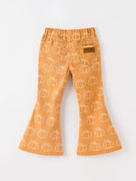 Fall Girls Pumpkin Bow Bell Bottom Pants by Rylee Faith Designs