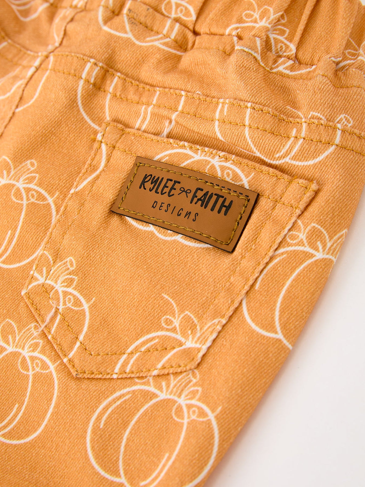 Fall Girls Pumpkin Bow Bell Bottom Pants by Rylee Faith Designs