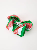 Christmas Red Lace Green Layered Bow Hair Clip 6.3 Inches by Rylee Faith Designs