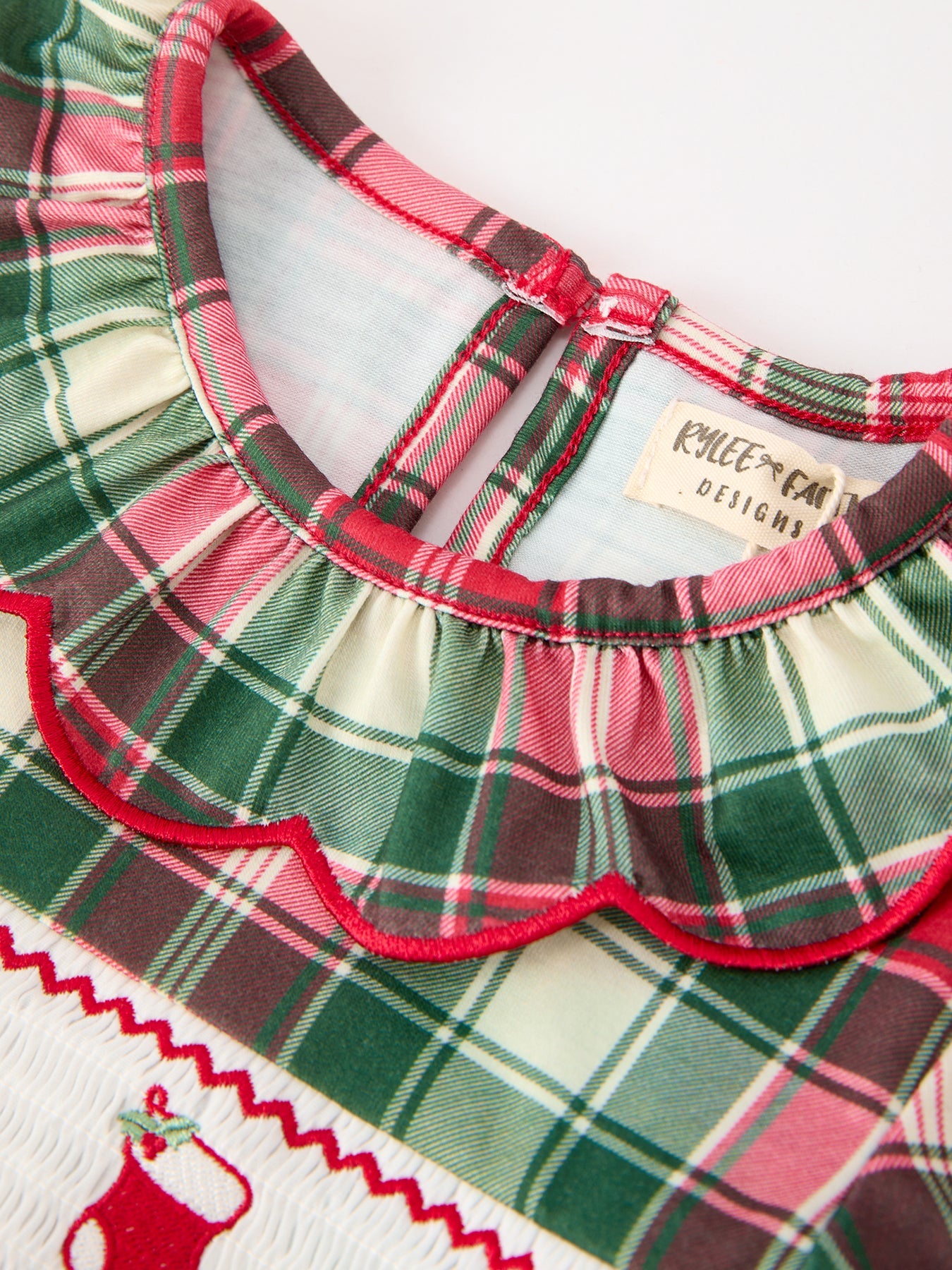Christmas Girls Plaid Smocked Ruffle Collar Bow Dress by Rylee Faith Designs