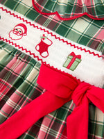 Christmas Girls Plaid Smocked Ruffle Collar Bow Dress by Rylee Faith Designs