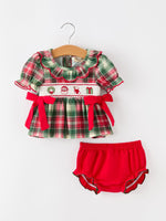 Christmas Girls Plaid Smocked Ruffle Collar Bloomer Set by Rylee Faith Designs