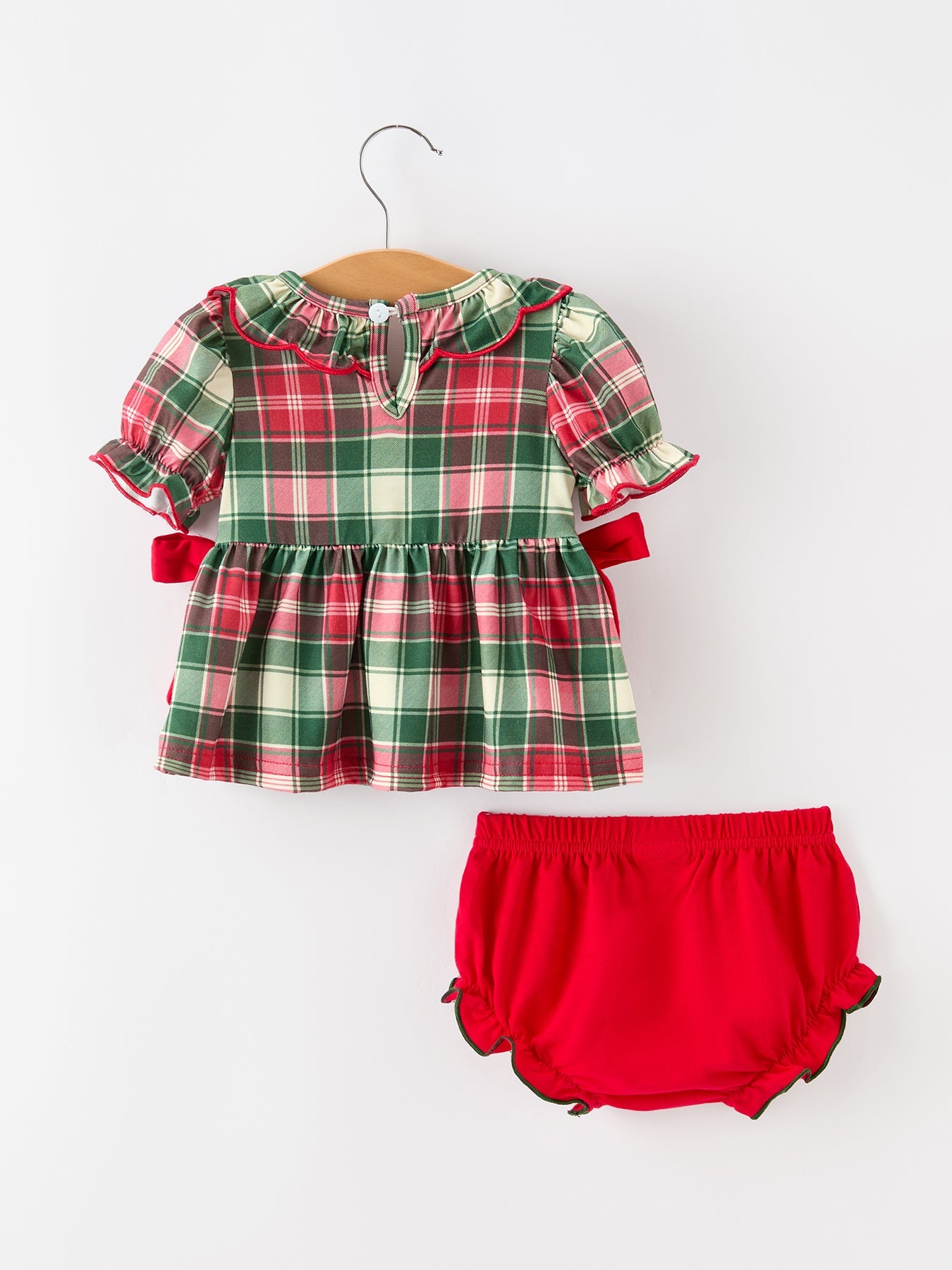Christmas Girls Plaid Smocked Ruffle Collar Bloomer Set by Rylee Faith Designs