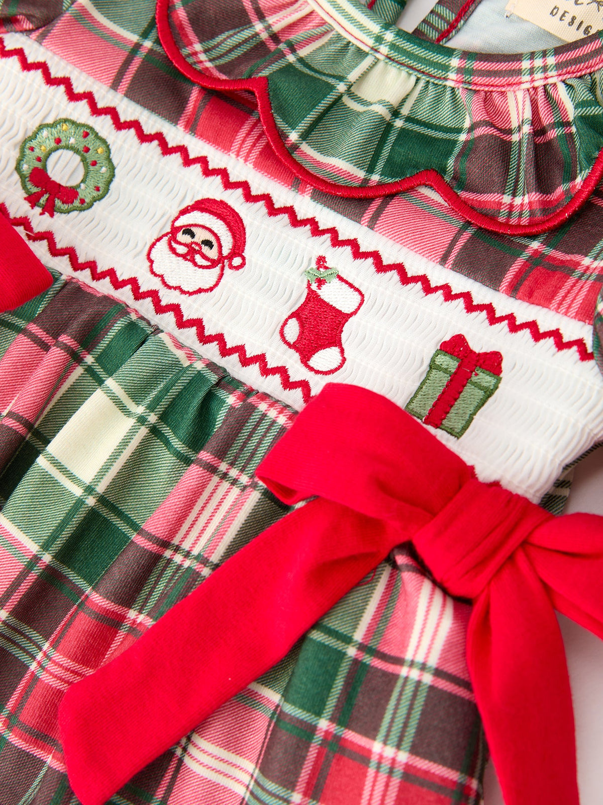 Christmas Girls Plaid Smocked Ruffle Collar Bloomer Set by Rylee Faith Designs