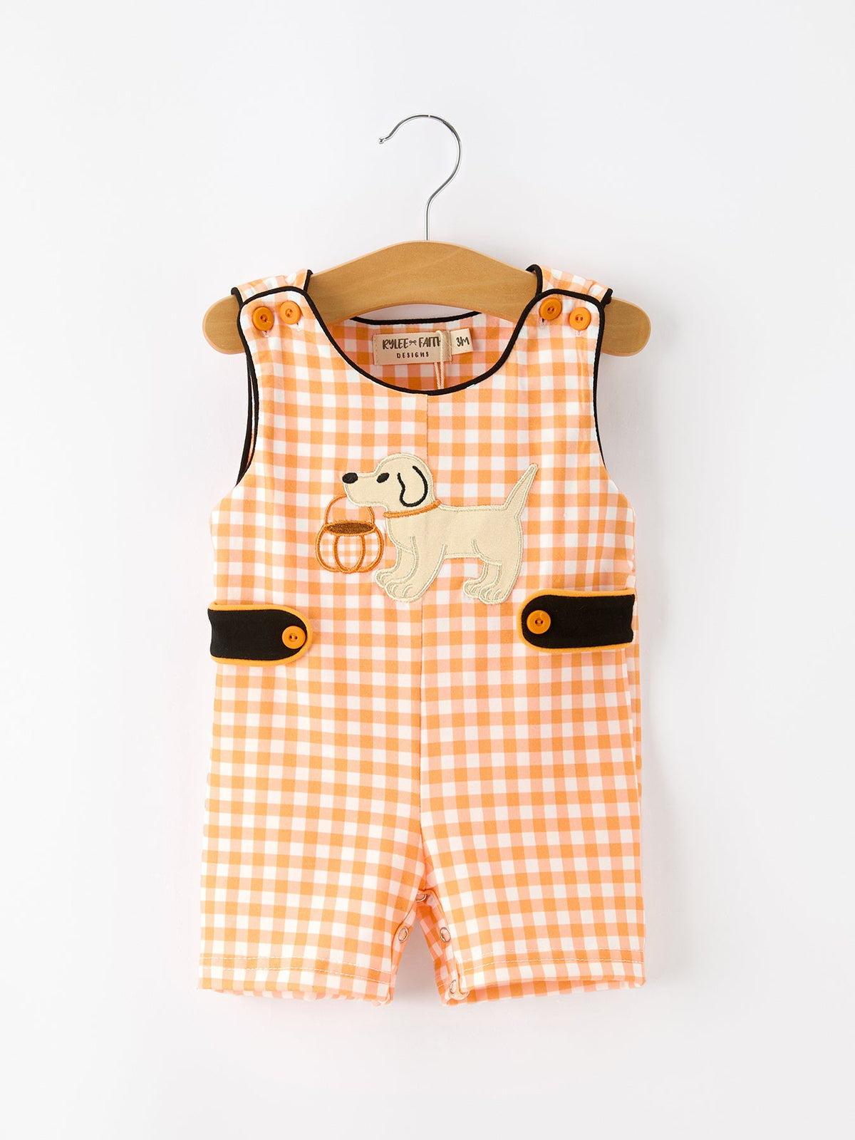 Boys Halloween Dog Pumpkin Jonjon Plaid Trim Outfit by Rylee Faith Designs