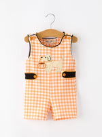 Boys Halloween Dog Pumpkin Jonjon Plaid Trim Outfit by Rylee Faith Designs